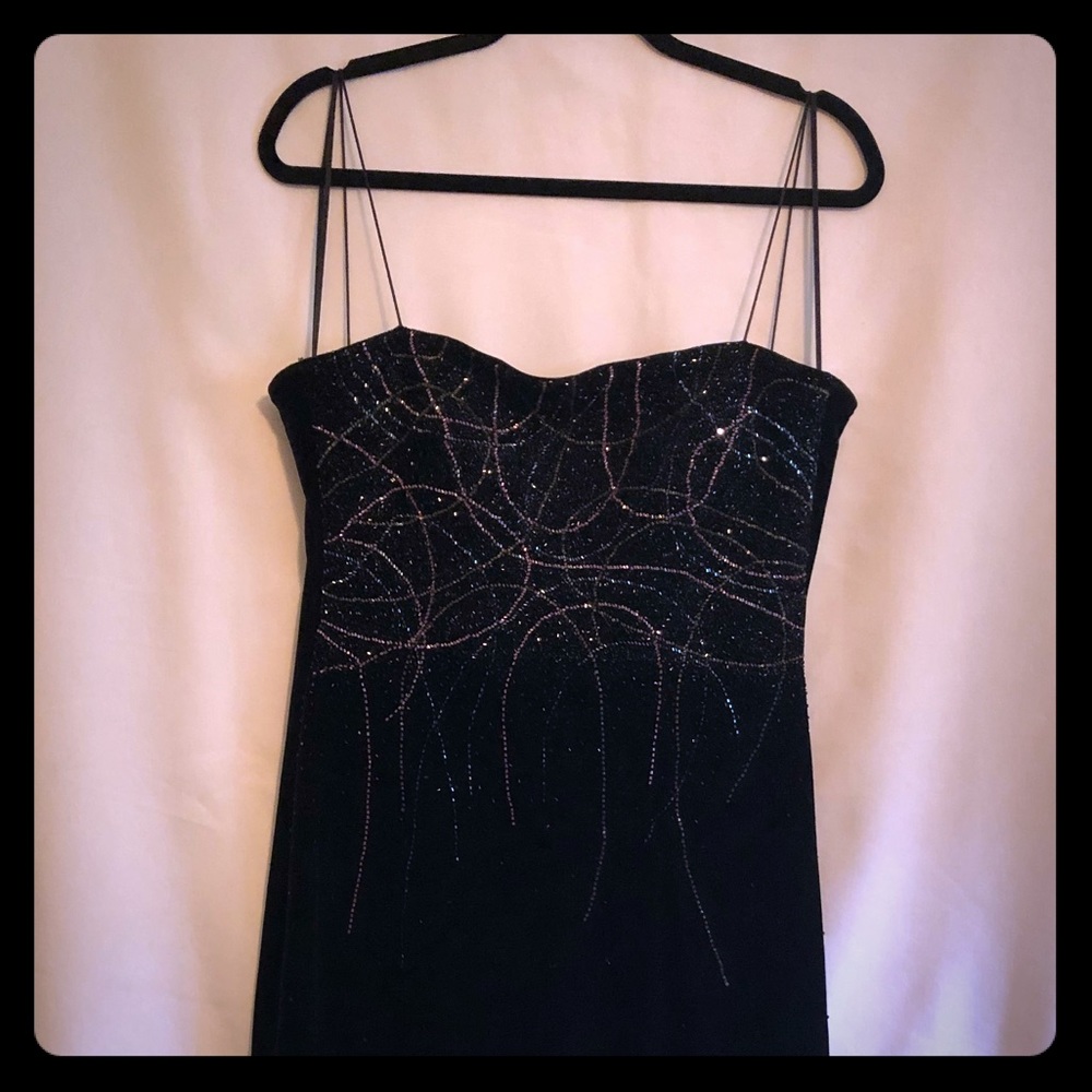 Black velvet evening gown